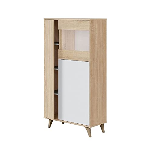 Mobelcenter - Mueble Vitrina 3 Puertas - Armario Auxiliar Comedor - Acabado Color Roble Canadian y Blanco Artik - Medidas: Ancho: 77 cm x Fondo: 33 cm x Alto: 142 cm - (1235)