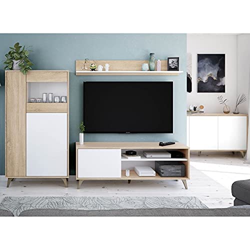 Mobelcenter - Mueble Vitrina 3 Puertas - Armario Auxiliar Comedor - Acabado Color Roble Canadian y Blanco Artik - Medidas: Ancho: 77 cm x Fondo: 33 cm x Alto: 142 cm - (1235)