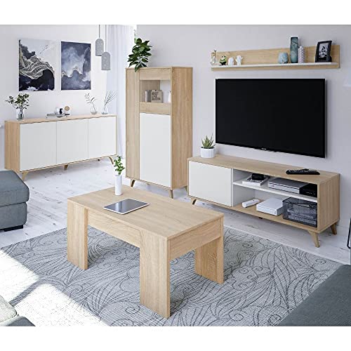 Mobelcenter - Mueble Vitrina 3 Puertas - Armario Auxiliar Comedor - Acabado Color Roble Canadian y Blanco Artik - Medidas: Ancho: 77 cm x Fondo: 33 cm x Alto: 142 cm - (1235)