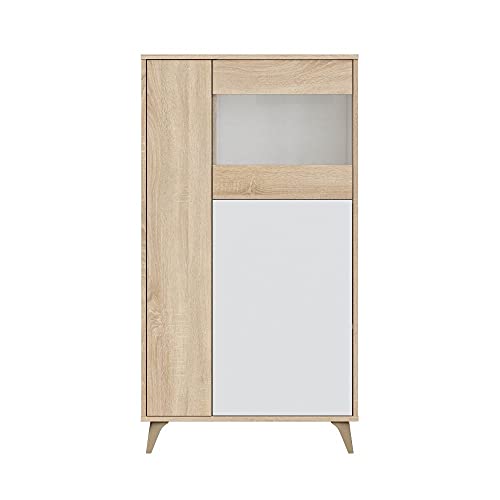 Mobelcenter - Mueble Vitrina 3 Puertas - Armario Auxiliar Comedor - Acabado Color Roble Canadian y Blanco Artik - Medidas: Ancho: 77 cm x Fondo: 33 cm x Alto: 142 cm - (1235)