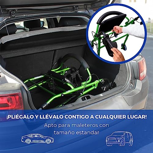 Mobiclinic, Andador para ancianos, Modelo Escorial, Marca española, Plegable, Frenos manuales y bloqueables, Aluminio, Con cesta, Ligero y resistente, Con asiento, 4 ruedas, color Rosa