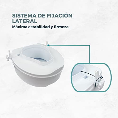 Mobiclinic®, Elevador WC para adulto, Con tapa, 10 centímetros, Adaptable a inodoros ovalados, Sistema de fijación lateral, Marca española, modelo Titán