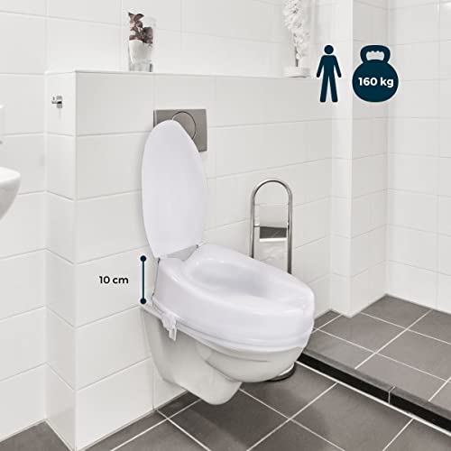 Mobiclinic®, Elevador WC para adulto, Con tapa, 10 centímetros, Adaptable a inodoros ovalados, Sistema de fijación lateral, Marca española, modelo Titán