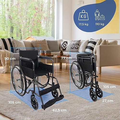 Mobiclinic®, Silla de ruedas plegable, Denver, Marca Española, Asiento 46 cm, Freno manual, Respaldo desmontable, Reposapiés abatibles, Resistente, Reposabrazos acolchado, Color Gris