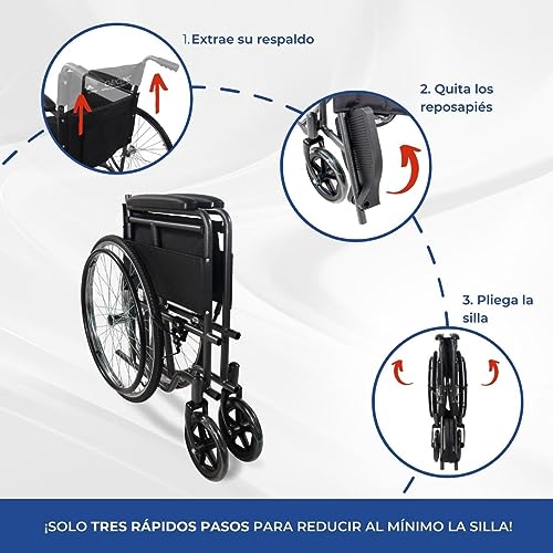 Mobiclinic®, Silla de ruedas plegable, Denver, Marca Española, Asiento 46 cm, Freno manual, Respaldo desmontable, Reposapiés abatibles, Resistente, Reposabrazos acolchado, Color Gris