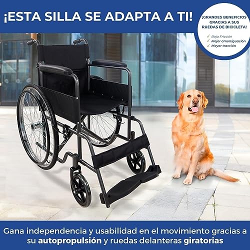 Mobiclinic®, Silla de ruedas plegable, Denver, Marca Española, Asiento 46 cm, Freno manual, Respaldo desmontable, Reposapiés abatibles, Resistente, Reposabrazos acolchado, Color Gris