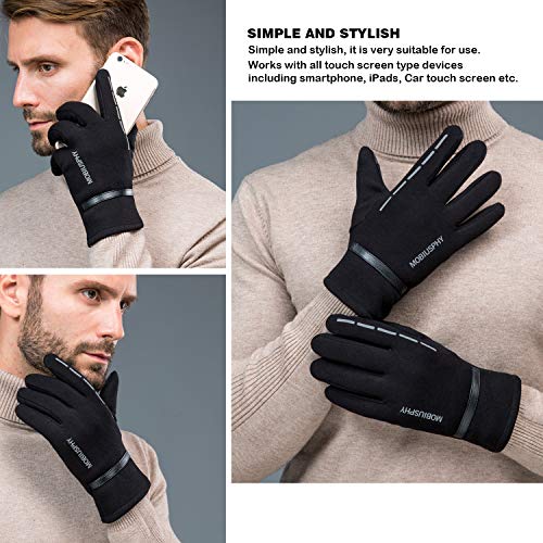 MOBIUSPHY Guantes Invierno Hombre, Guantes de Pantalla Táctil Unisex Guantes Deportivos Super Cálido Mujer para Esquí Nieve Ciclismo Deporte al Aire Libre Running, Negro