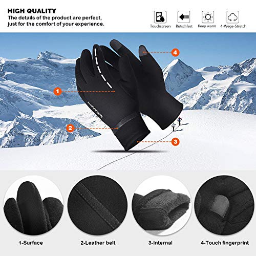 MOBIUSPHY Guantes Invierno Hombre, Guantes de Pantalla Táctil Unisex Guantes Deportivos Super Cálido Mujer para Esquí Nieve Ciclismo Deporte al Aire Libre Running, Negro