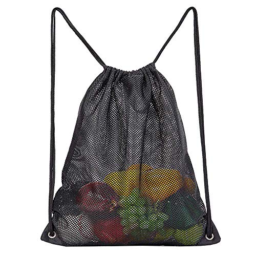 Mochila de malla con cordón, bolsa de almacenamiento multifunción para equipos deportivos para gimnasio, playa, natación, negro