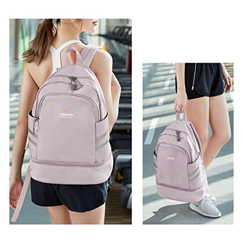 Mochila de viaje grande para mujer, mochila plegable para ordenador portátil, impermeable, para deportes al aire libre, mochila escolar informal, bolsa de gimnasio con compartimento,Raíz de loto rosa