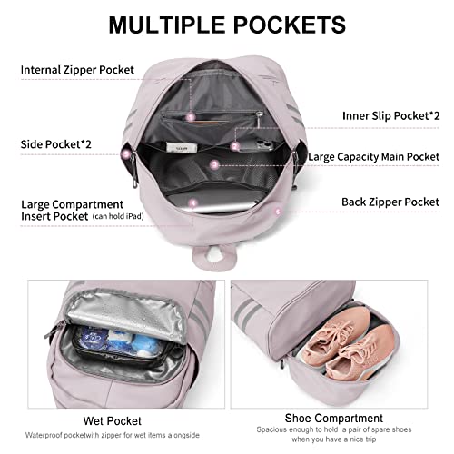 Mochila de viaje grande para mujer, mochila plegable para ordenador portátil, impermeable, para deportes al aire libre, mochila escolar informal, bolsa de gimnasio con compartimento,Raíz de loto rosa