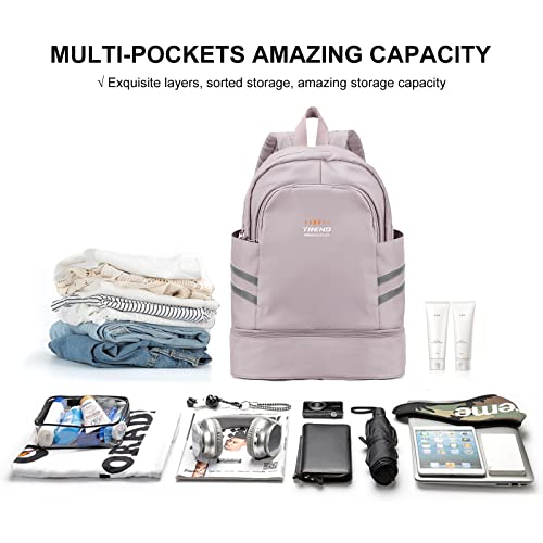 Mochila de viaje grande para mujer, mochila plegable para ordenador portátil, impermeable, para deportes al aire libre, mochila escolar informal, bolsa de gimnasio con compartimento,Raíz de loto rosa