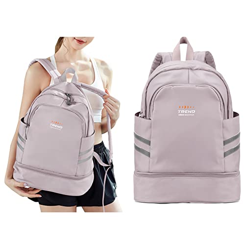 Mochila de viaje grande para mujer, mochila plegable para ordenador portátil, impermeable, para deportes al aire libre, mochila escolar informal, bolsa de gimnasio con compartimento,Raíz de loto rosa