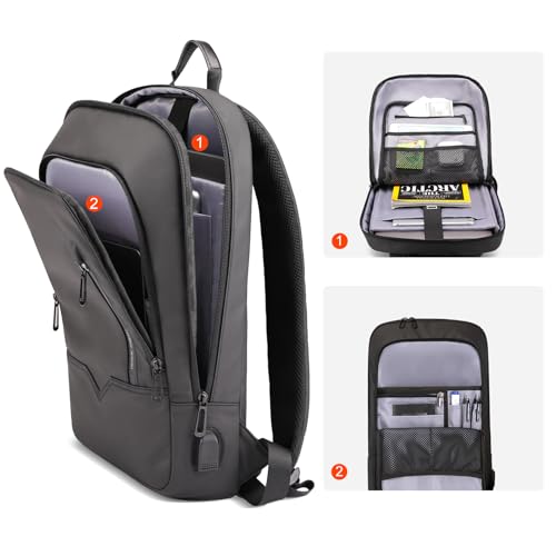 Mochila Hombre, Mochila Ordenador Portátil Impermeable con Puerto de Carga USB, Mochila Laptop 15.6'' para Negocio Trabajo Escolar Estudio Diario Viaje Ocio o Actividades al Aire Libre-Negro