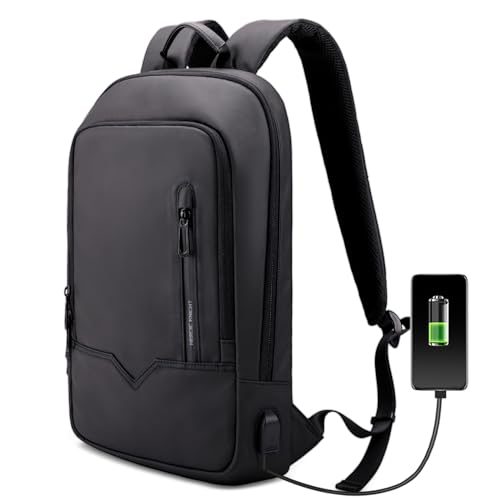 Mochila Hombre, Mochila Ordenador Portátil Impermeable con Puerto de Carga USB, Mochila Laptop 15.6'' para Negocio Trabajo Escolar Estudio Diario Viaje Ocio o Actividades al Aire Libre-Negro