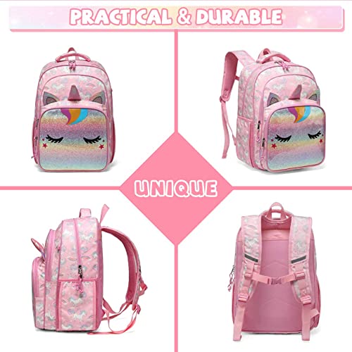 Mochila Niña, VASCHY Mochila Unicornio Niña Mochila Escolar para Niñas de 6-10 Años Mochila Infantil Resistente al Agua con Compartimento para Tableta y Clip Delantero para Escuela Viaje, Rosa