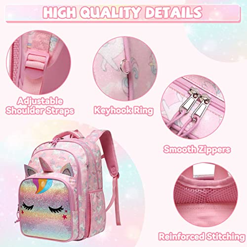 Mochila Niña, VASCHY Mochila Unicornio Niña Mochila Escolar para Niñas de 6-10 Años Mochila Infantil Resistente al Agua con Compartimento para Tableta y Clip Delantero para Escuela Viaje, Rosa