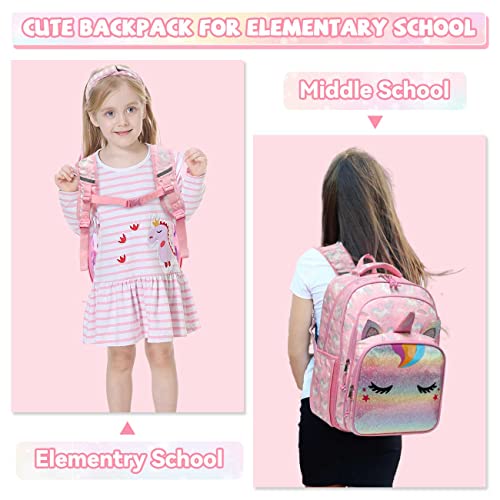 Mochila Niña, VASCHY Mochila Unicornio Niña Mochila Escolar para Niñas de 6-10 Años Mochila Infantil Resistente al Agua con Compartimento para Tableta y Clip Delantero para Escuela Viaje, Rosa