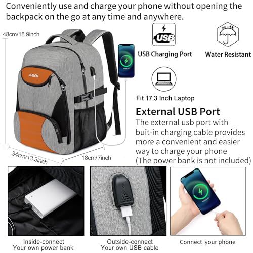 Mochila Ordenador Portatil 17.3 Pulgadas, Grande Mochila Escolares, Impermeable Mochila Portatil con Puerto USB Antirrobo Bolsa para Negocio Diario Trabajo Viaje Hombre Mujer, Gris Marrón