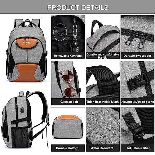 Mochila Ordenador Portatil 17.3 Pulgadas, Grande Mochila Escolares, Impermeable Mochila Portatil con Puerto USB Antirrobo Bolsa para Negocio Diario Trabajo Viaje Hombre Mujer, Gris Marrón