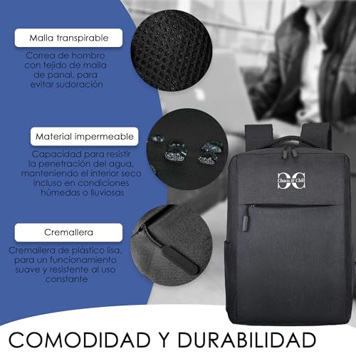 Mochila para Ordenador Portátil Impermeable negra 15.6 pulgadas para Hombre y Mujer. Mochila de Trabajo con Puerto USB para Universidad e Instituto que incluye Funda para Accesorios del Pc.