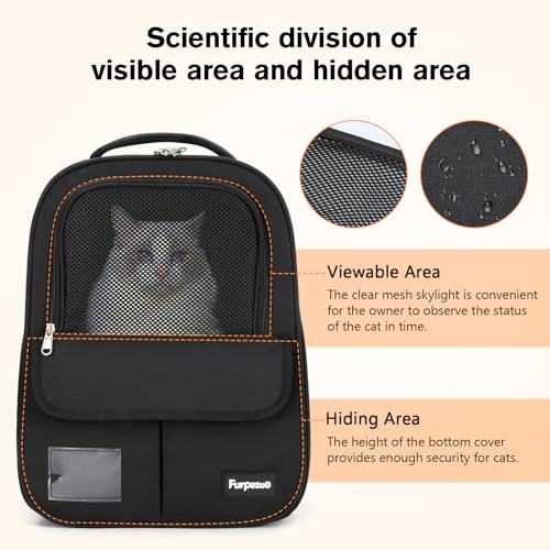 Mochilas para Gatos y Perros, Bolsa Plegable Portátil para Gatos con Malla Transpirable, Mochila para Perros con Correas Anchas y Cómodas para los Hombros y Asa, para Mascotas de hasta 6 kg,Negro