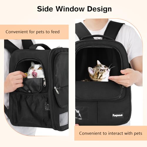 Mochilas para Gatos y Perros, Bolsa Plegable Portátil para Gatos con Malla Transpirable, Mochila para Perros con Correas Anchas y Cómodas para los Hombros y Asa, para Mascotas de hasta 6 kg,Negro