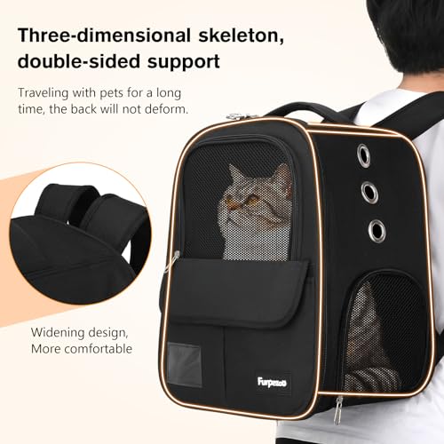 Mochilas para Gatos y Perros, Bolsa Plegable Portátil para Gatos con Malla Transpirable, Mochila para Perros con Correas Anchas y Cómodas para los Hombros y Asa, para Mascotas de hasta 6 kg,Negro