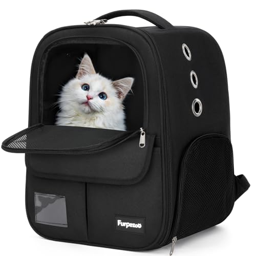 Mochilas para Gatos y Perros, Bolsa Plegable Portátil para Gatos con Malla Transpirable, Mochila para Perros con Correas Anchas y Cómodas para los Hombros y Asa, para Mascotas de hasta 6 kg,Negro