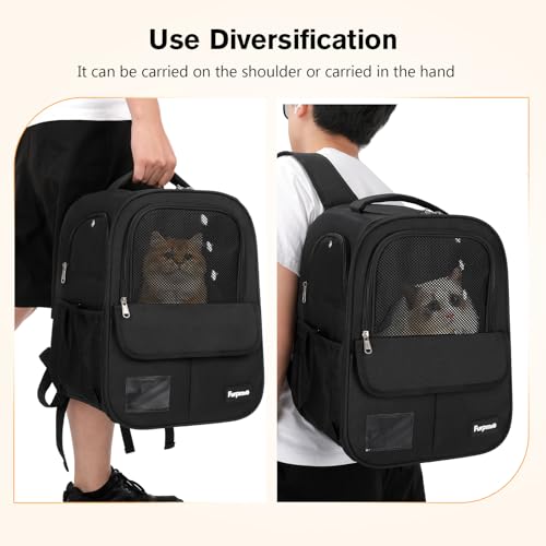 Mochilas para Gatos y Perros, Bolsa Plegable Portátil para Gatos con Malla Transpirable, Mochila para Perros con Correas Anchas y Cómodas para los Hombros y Asa, para Mascotas de hasta 6 kg,Negro