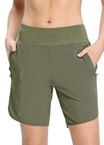 MOCOLY Pantalón Corto Short Deportivo Mujer Deporte Pantalones Cortos para Mujer para Yoga Fitness Entrenamiento Athletic Gym Medio Verde S