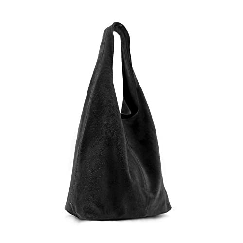 MODELISA - Bolso Saco Antelina Shopper Casual Mujer (Negro)