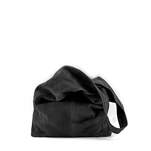 MODELISA - Bolso Saco Antelina Shopper Casual Mujer (Negro)