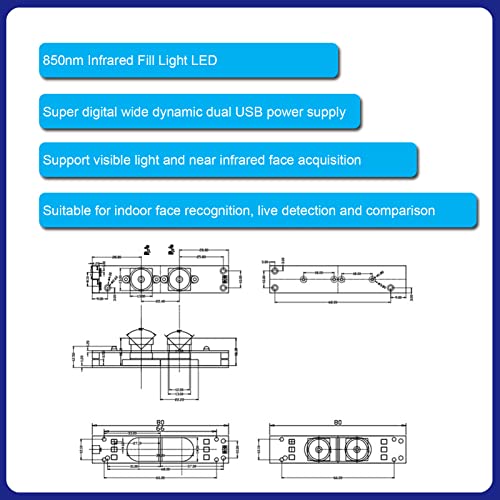 Módulo de Cámara Dual USB de 2 MP, Módulo de Cámara USB con Lente Gran Angular de 1080P Y 90°, Cámara USB de Reconocimiento Facial con Visión Nocturna para Computadora,