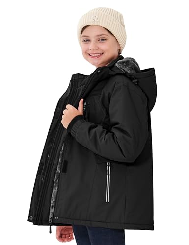 MoFiz Chaquetas Niña Invierno Chaqueta de Esquí Nina Chaqueta Ski Junior Abrigos Invierno Ski Jacket con Capucha Negro S