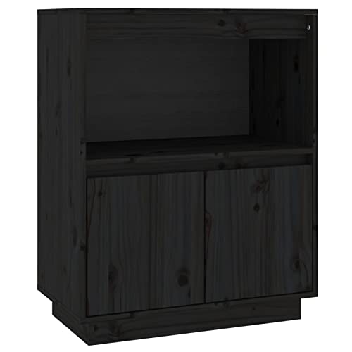 Mogou Aparador, Aparador Cocina, Aparadores para Salon, Mueble Salon, Mueble Cafetera, Mueble Buffet, Alacenas Y Vitrinas, de Madera Maciza de Pino Negro 60x34x75 cm