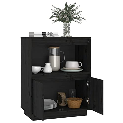 Mogou Aparador, Aparador Cocina, Aparadores para Salon, Mueble Salon, Mueble Cafetera, Mueble Buffet, Alacenas Y Vitrinas, de Madera Maciza de Pino Negro 60x34x75 cm