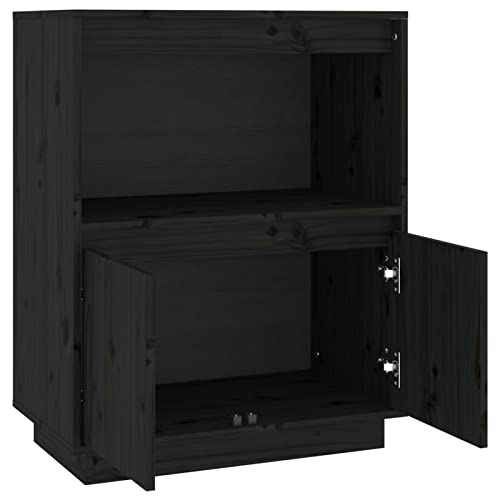 Mogou Aparador, Aparador Cocina, Aparadores para Salon, Mueble Salon, Mueble Cafetera, Mueble Buffet, Alacenas Y Vitrinas, de Madera Maciza de Pino Negro 60x34x75 cm