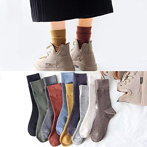 Moguxb Calcetines 10 Pares Calcetines de Algodón Mujer Talla 34-40 Calcetines de Deporte Cómodos, Transpirables,Cálidos Calcetines para Invierno y Otoño