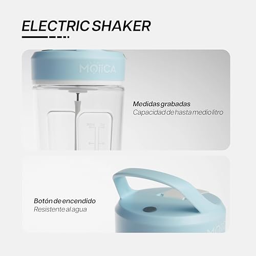 MOiiCA Shaker Botella Mezcladora Eléctrica Fabricada con Tritan sin BPA Potencia para Mezclas sin Grumos Vasos para Batidos de Proteínas Capacidad 550ml (azul)