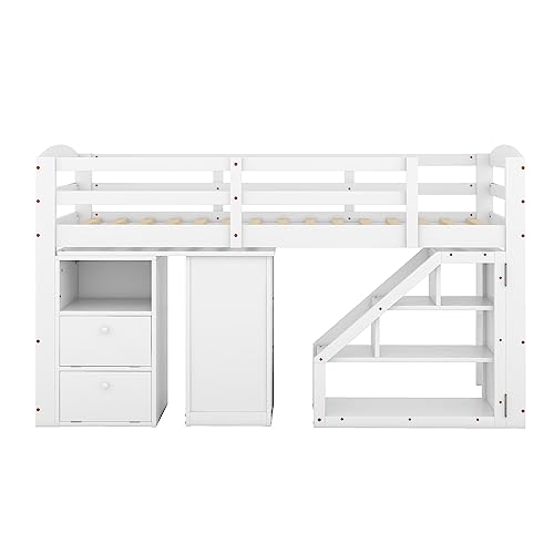 Moimhear Cama alta para niños con escritorio multifunción integrado y escalera, color blanco, 90 x 200 cm, WX000307-M