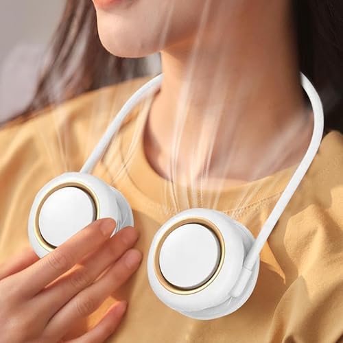 Mokeum Ventilador de cuello, ventilador personal portátil y plegable sin aspas 2023, elegante ventilador deportivo para colgar sin aspas gimnasio (blanco)