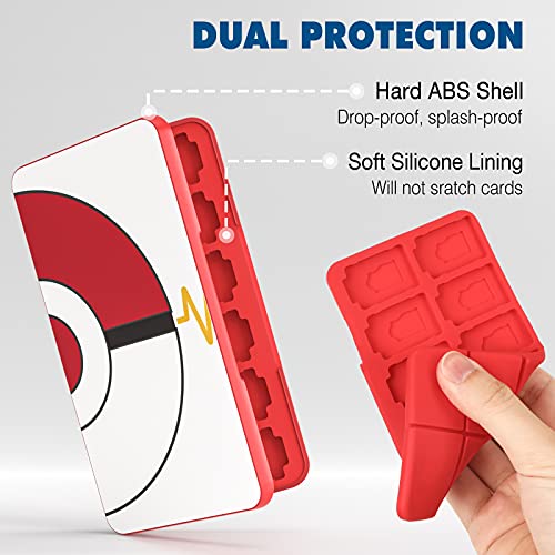 MoKo Funda para Almacenamiento de Switch Juegos Compatible con Nintendo Switch OLED/ Switch/ Switch Lite, Organizador de 24 Tarjetas de Juego Impermeable Estuche - Blanco & Rojo Bola de Elfo