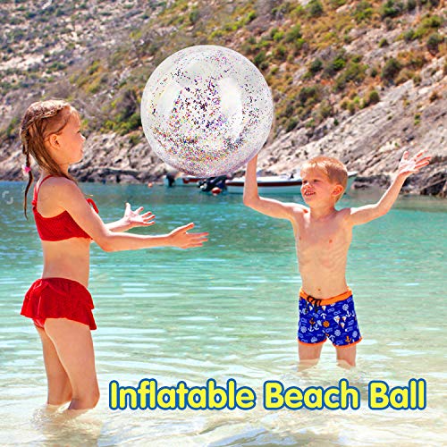 MoKo Pelota de Playa Hinchable, 3 Piezas Pelota de Playa Inflable Gigante con Lentejuelas de 2 Tamaños para Adultos Niños Familia, Balón de Playa Juguete Piscina Playa Decoración de Navidad,Multicolor