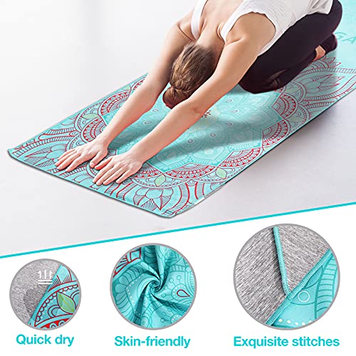 MoKo Toalla de Yoga, Alfombra de Yoga Antideslizante y de Secado Rápido con Esquinas de Fijación, Manta de Yoga Suave con Patrón de Impresión para Diferentes Ejercicios de Yoga, Loto del Sagrado