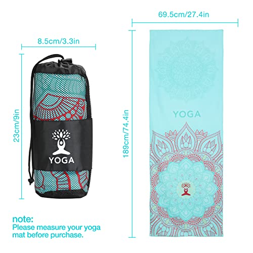 MoKo Toalla de Yoga, Alfombra de Yoga Antideslizante y de Secado Rápido con Esquinas de Fijación, Manta de Yoga Suave con Patrón de Impresión para Diferentes Ejercicios de Yoga, Loto del Sagrado