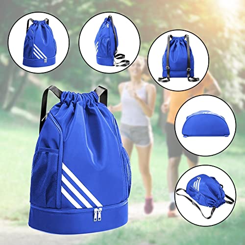 Molbory Bolsa de deporte con cordón para deportes y viajes, ajustable, con cremallera, impermeable, bolsa de deporte, bolsa de fútbol, niños (azul), azul