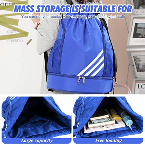 Molbory Bolsa de deporte con cordón para deportes y viajes, ajustable, con cremallera, impermeable, bolsa de deporte, bolsa de fútbol, niños (azul), azul