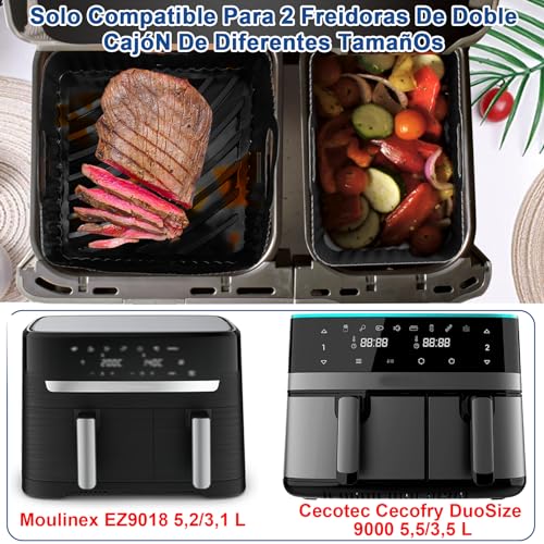 moleath Accesorios Freidora Sin Aceite Dual Zone for Cecotec Cecofry DuoSize 9 L 5,5/3,5 L, Moulinex EZ9018 5,2/3,1 L, 6PCS con Molde Silicona Freidora de Aire, Rejillas para Air Fryer