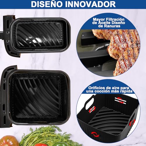 moleath Accesorios Freidora Sin Aceite Dual Zone for Cecotec Cecofry DuoSize 9 L 5,5/3,5 L, Moulinex EZ9018 5,2/3,1 L, 6PCS con Molde Silicona Freidora de Aire, Rejillas para Air Fryer